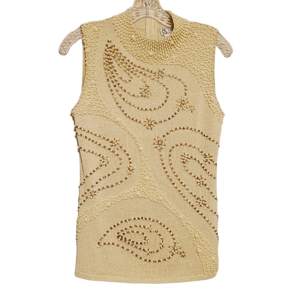 Choice | Vintage Silk Blend Beaded Sleeveless Mock Neck Sweater (Size Medium)